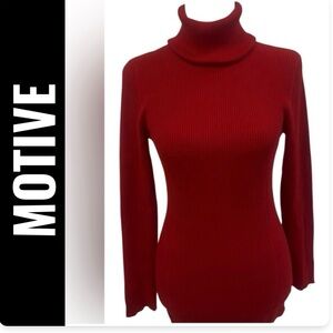 MOTIVE Women’s Red Ribbed Long Sleeve Pullover Turtleneck Sweater Size Large